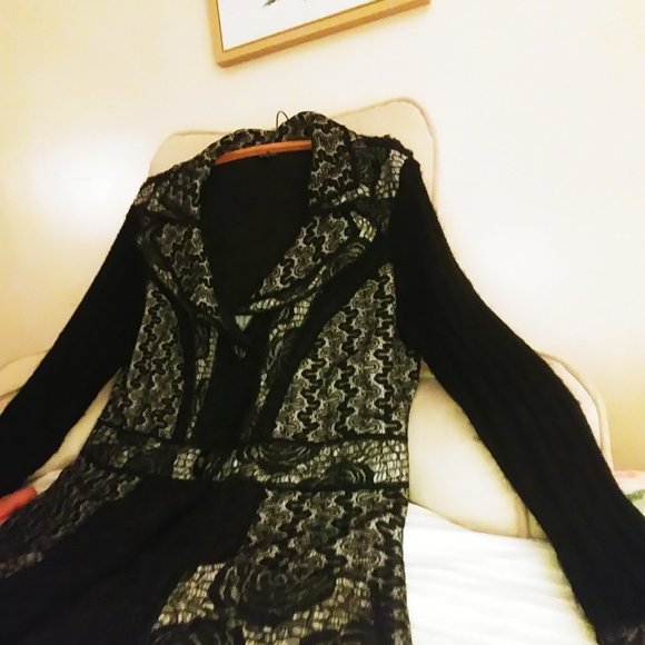 Unique Multitextured Long Black Cardigan - Picture 3 of 10